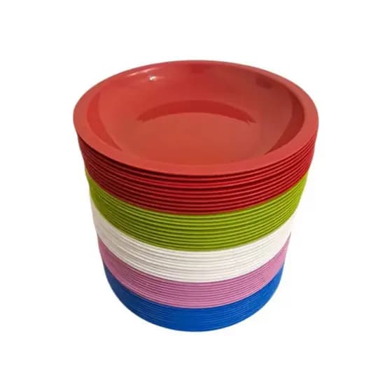 Prato Fundo de Plástico Kit 50 Unidades Reforçado 21cm Colorido Multiuso Refeição Escolar Festa Reutilizável