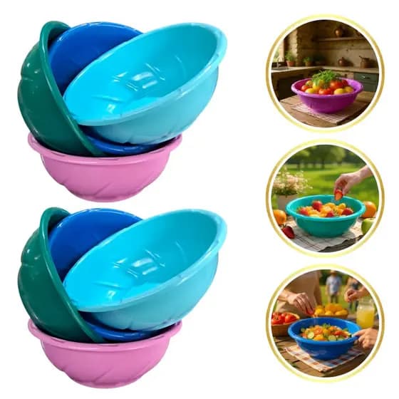 Kit 10 Saladeiras Plásticas 2,5L Reforçadas Multiuso Cozinha Fruteira Tigela Bacia Colorida