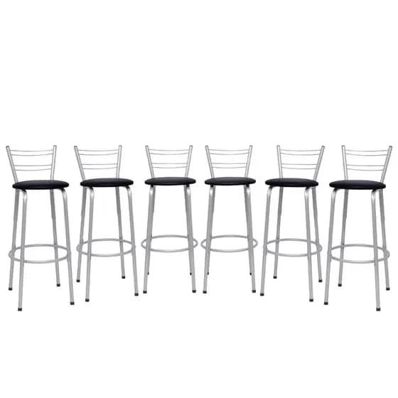 Kit 6 Banquetas Alta Bancos Cadeiras Cozinha Gourmet Bistrô Americana Balcão Estrutura Prata