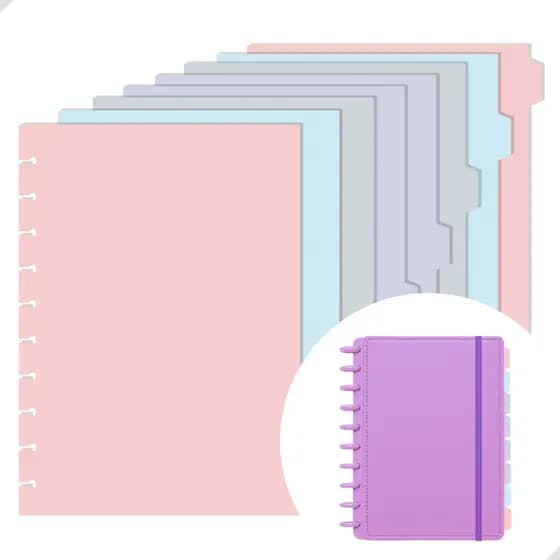 8 Divisórias Caderno Inteligente B5 10 Discos Tons Pastel Organizadoras Colorido Material Escolar