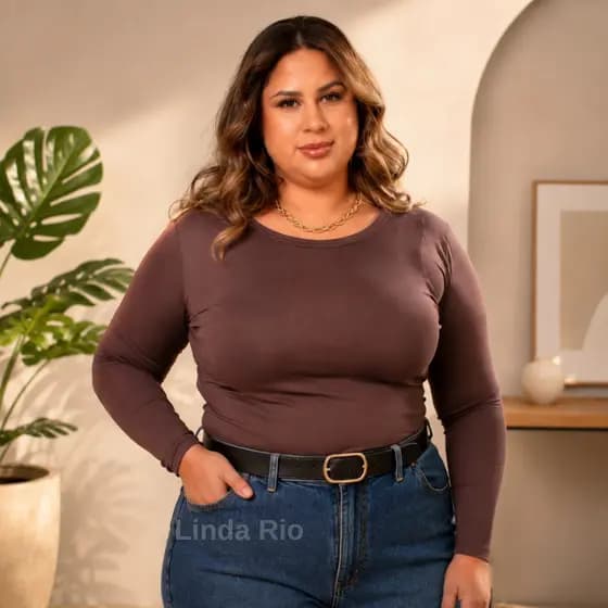 Blusa Plus Size Feminina Manga Longa Segunda Pele de Frio Lisa Básica Outono Inverno Moda Tendência