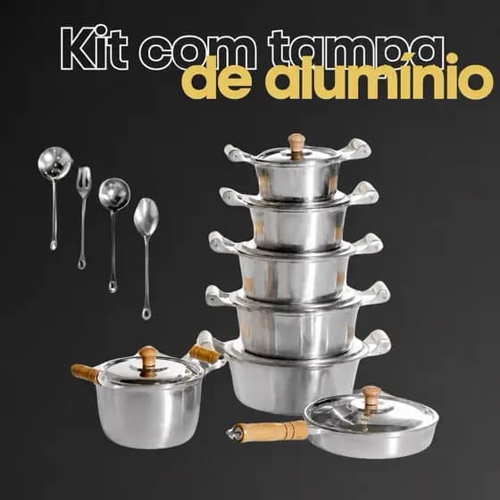 5 Panelas Alumínio Batido Grosso Batido + Frigideira + Caldeirão + Talheres
