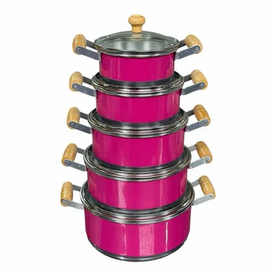 Jogo de Panelas 5 peças em Alumínio leve Rosa com Tampa/Vidro