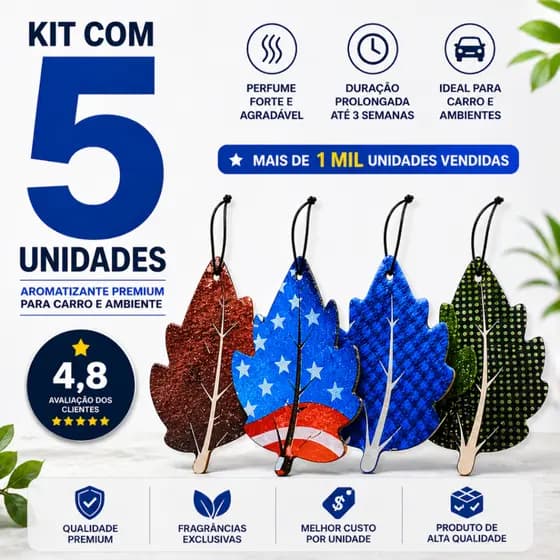 Aromatizante Automotivo Kit 5 Unidades Cheirinho para Carro Perfume Forte Longa Duração