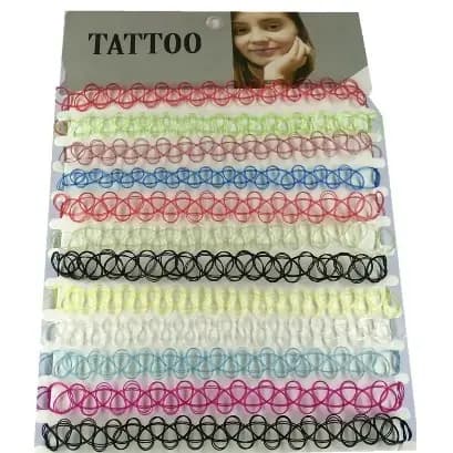 Kit 12 Colares Gargantilha Coleira Choker Tattoo (1 carteira)