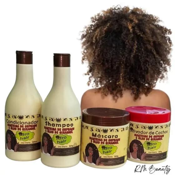 Kit Shampoo + Cond + Masc + Ativador Afrohair Manteiga de Cupuaçu + Ativador de Cachos