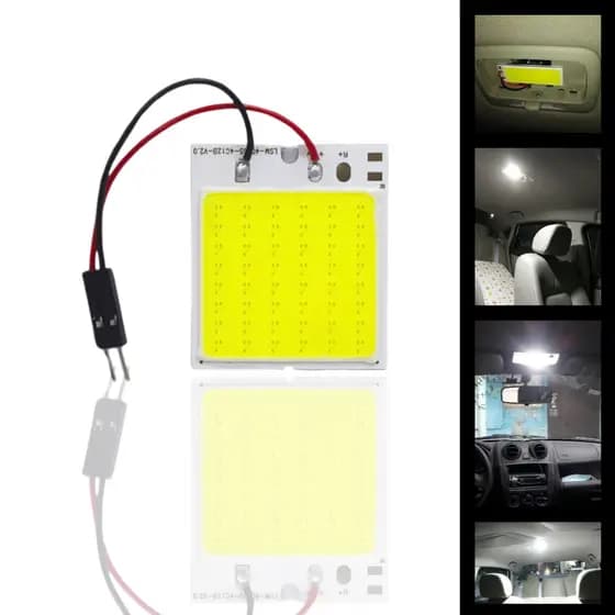 Kit Placa 48 Leds Cob T10 Torpedo 12v 10w Luz Interna teto leitura fita dupla face painel interior carro caminhão mala