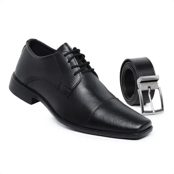 Kit Sapato Masculino Social de Amarrar Elegante e Confortável com Cinto Dupla Face Exclusivo