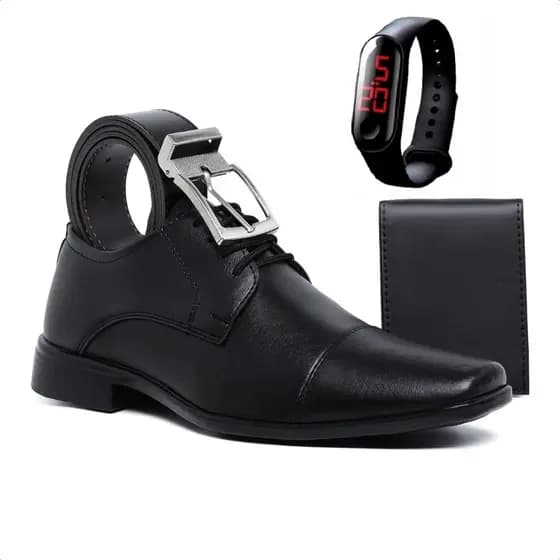 Kit Sapato Social Masculino Oxford Elegante de Amarrar Confortável com Relógio Carteira e Cinto Exclusivo