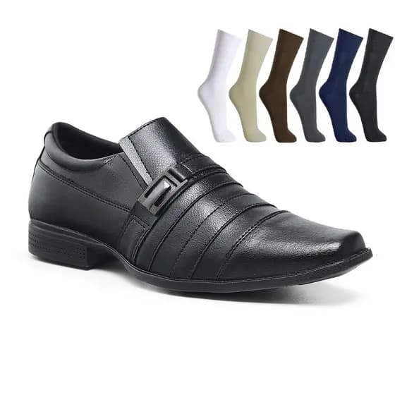 Kit Sapato Social Masculino Confortável Dia a Dia com 1 Par de Meia Esporte Fino Direto da Fábrica