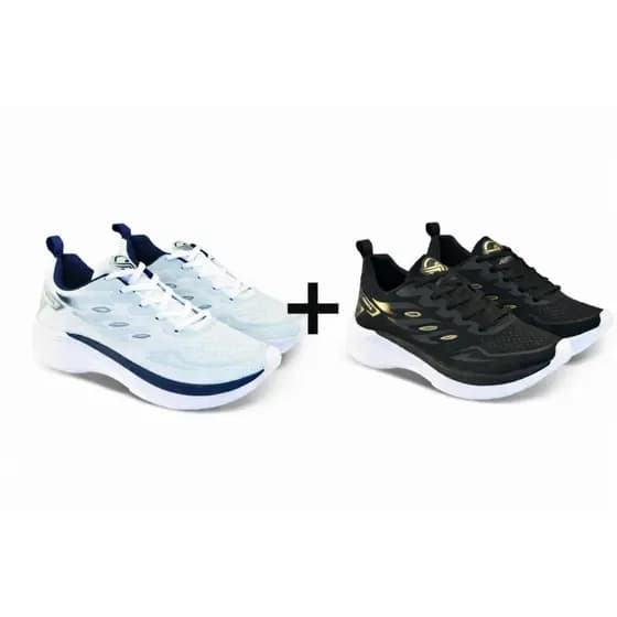 KIT 02 PARES Tenis Masculino Escolar Academia Original FREEDOM Corrida Caminhada PROMOÇÃO BRANCO AZUL+ PRETO DOURADO