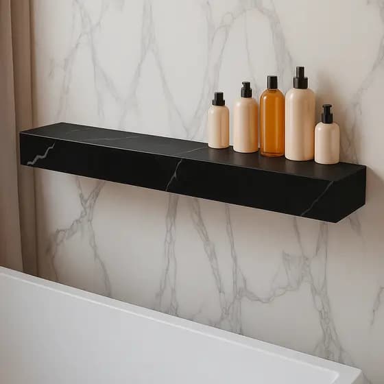 Prateleira Porcelanato Calacata Black Banheiro Decoração 75x15x06