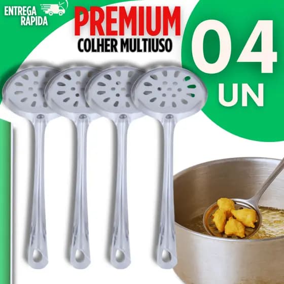 Conjunto Escumadeira Inox 23,4Cm Grande Cozinha Resistente Cozinha Restaurante Buffet Praticidade