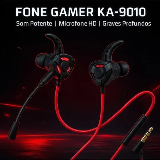 Fone Gamer KA-9010 Com Microfone Som Potente, Graves Profundos Design Esportivo Fone para Jogos