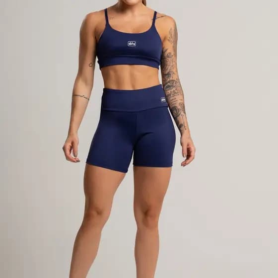 Conjunto Feminino Fitness Básico Short e Top Azul Marinho