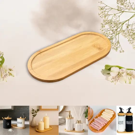 Bandeja Bambu Oval Natural Elegante Mesa Decoração Lavabo 24x12cm / 20x10cm