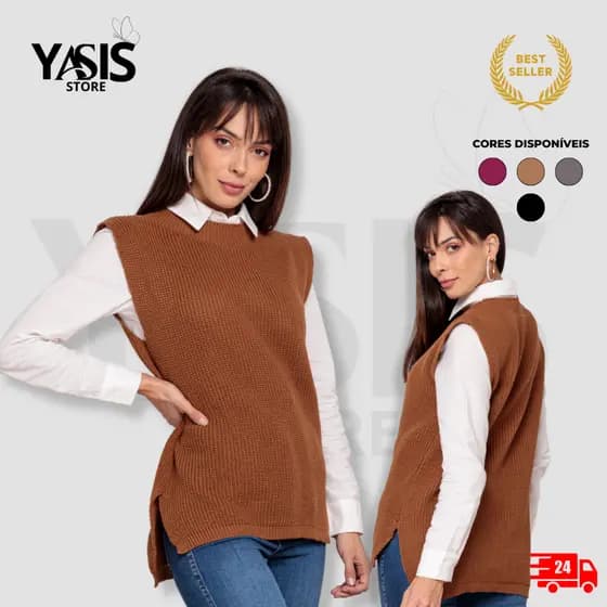 Colete Feminino Tricot Gola V Sem Manga Inverno Casual Elegante Moda Feminina ullover Manga Curta Tendência Inverno