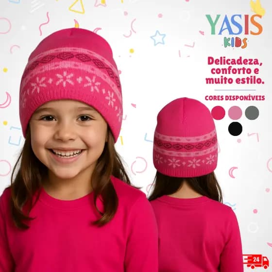 Touca Infantil de Inverno Menina Tricot Gorrinho de Lã Mini Gorro Para Criança