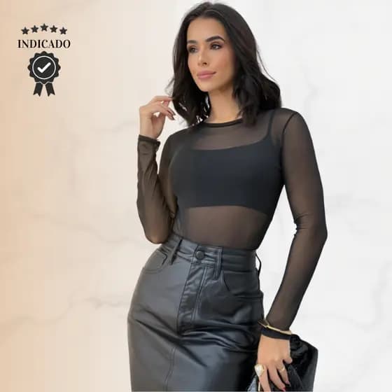 Body Tule Manga Longa Bory Transparente Tendencia 2026 Elegante Balada Blusa Feminina Rendada