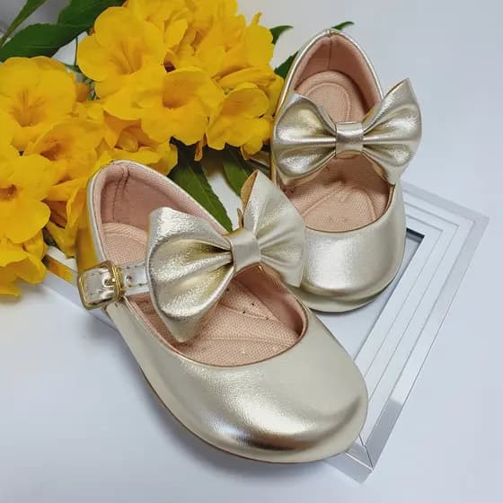 Sapatilha Infantil De Menina Ouro Fosca Milu Fashion com Laço 16 ao 34