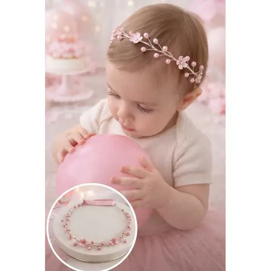 tiara rosa, tiara de bebê, delicada, infantil, casamento, aniversário, ensaios fotográfico, fotos, florista, pérola
