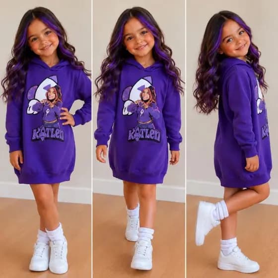 Vestido Feminino Infantil Emily Vick e Ketlen Capuz e Manga Longa Roupa Menina Estilosa
