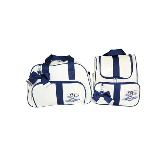 kit Bolsa Maternidade Mochila Grande Luxo Bebe Masculino Menino Gestante Ursinho Aviador 2 peças