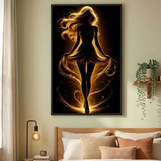 Quadro Decorativo 1 Peça 110x80 Menina Aura Dourada decoraçao para casa