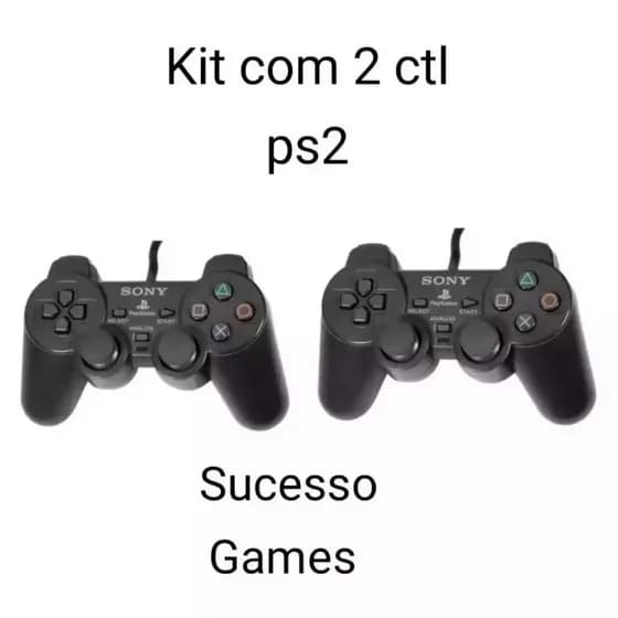 Controle PS2 kit com 2 peças controles PS2 Playstation 2 com fio preto fosco analógico