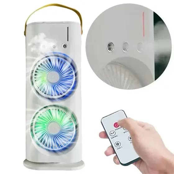 Recarregavel Mini Portátil Climatizador Camada Ventilador Dupla Umidificador Hélice Giratório+rgb Ar C/ Reservatório
