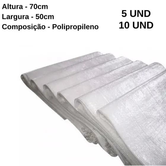 Saco de Ráfia Novo Liso Para Entulho Reforçado 70x50cm Pacote com 5 e 10 Unidades