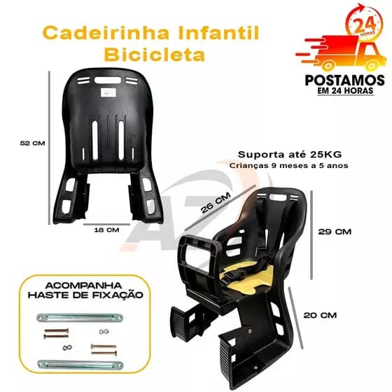 Cadeirinha Traseira para Bagageiro Bicicleta Cadeira Infantil Cadeirinha Criança até 25kg