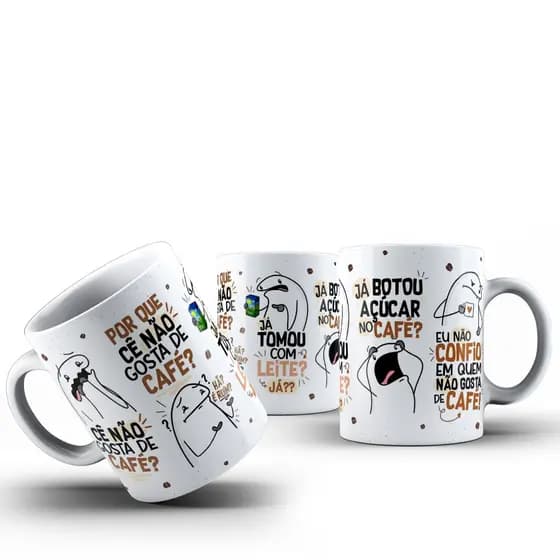 Caneca Xicara para Chá Personalizada de Porcelana Meme Flork Louco por Café