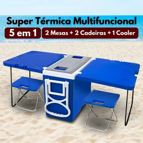 Caixa Térmica Multiuso Super Térmica Cooler Hermético Com Alças Azul e Preto 32 Litros - Arqplast