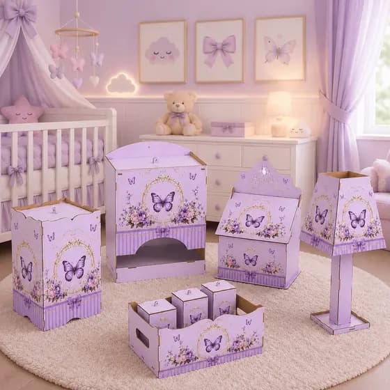 kit Higiene para bebê Enxoval Borboleta mdf personalizado