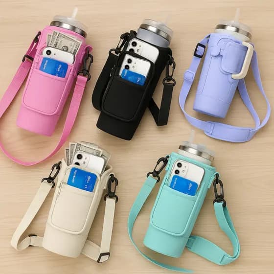 Porta Copo Térmico Alça Ajustável 1,2L Porta Celular Velcro Alça Transversal Bag Viagem Fitness