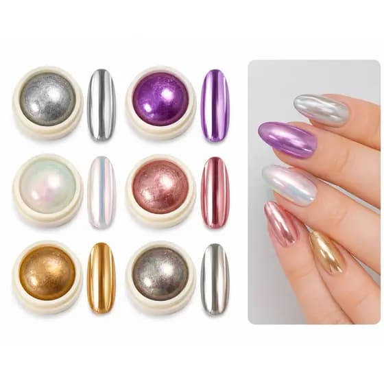 Kit 6 Pó Cromo Metalizado Unhas Cromado Decoração Alongamento Perfeito