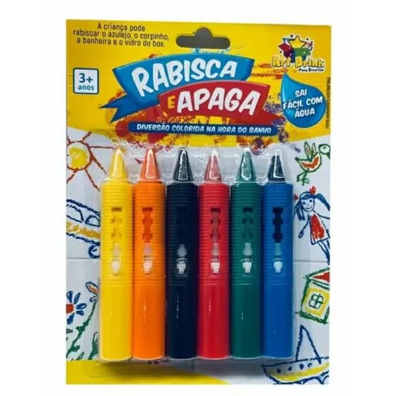 Caneta Risca E Apaga C/6 Cores Rabisca Azulejo Banheira Box Top