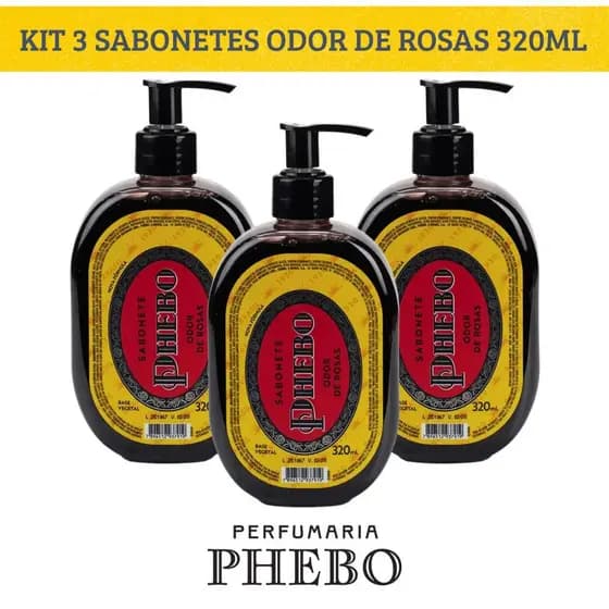 Kit 3 Sabonetes Líquido Phebo Odor de Rosas 320ml cada