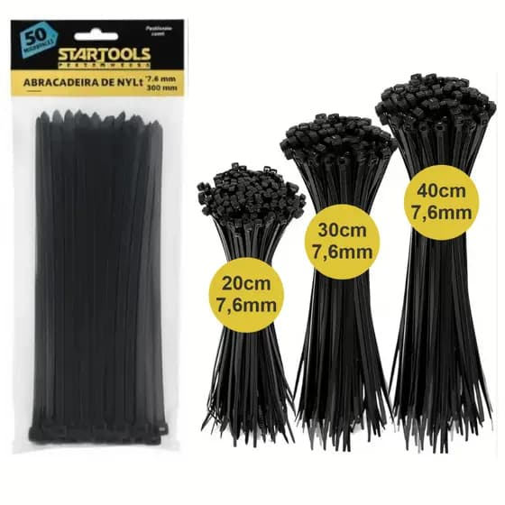 Abraçadeira Nylon Resistente Amarração kit 50 - 100 Unidades Preta 20cm 30cm 40cm Enforca Gato