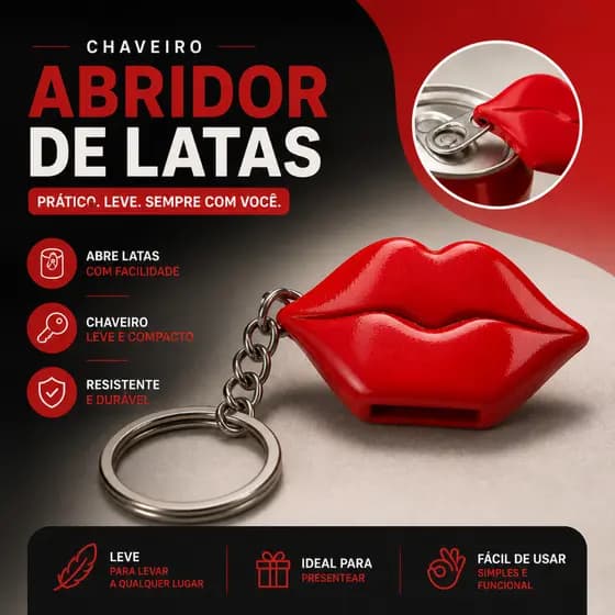 Chaveiro Abridor de Latas Modelo de Beijo | Preserva sua Unha | Item Delicado Feminino