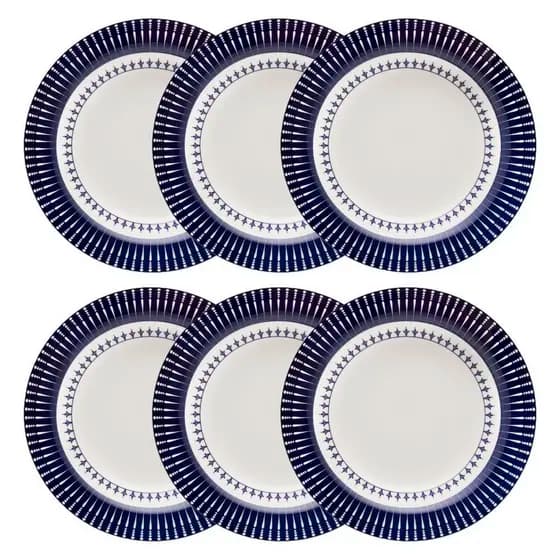 Kit Jogo 6 Pratos Sobremesa Biona Colb em Cerâmica Decorada 18 cm - Oxford