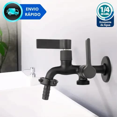 Torneira Jardim Tanque e Máquina de Lavar 2 Saídas Preta Fosca Luxo