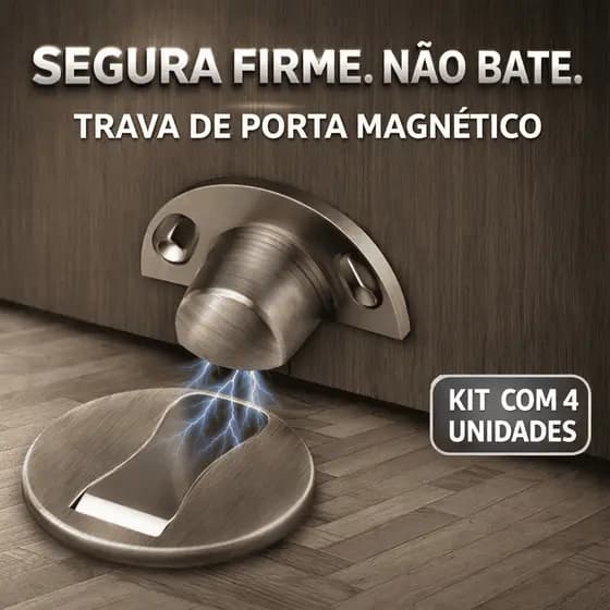 Prendedor Trava de Porta Magnético Slim Aço Inoxidável Adesivo Dupla Face