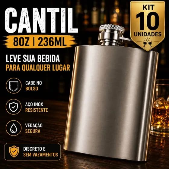 10 Cantil Porta Bebida Inox 236ml Whiskeira De Bolso 8Oz