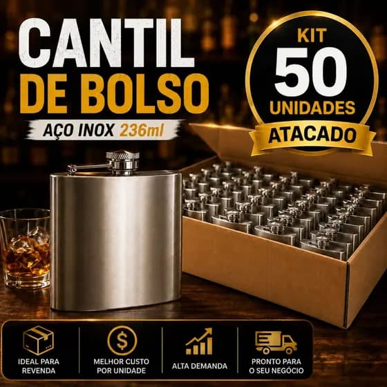 50 Cantil Porta Bebida 236ml Aço Inox Whiskeira 8Oz