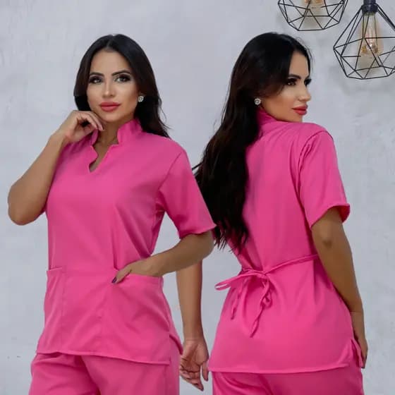Bata Blusa Hospitalar Oxford Cores Liso Toque Macio Não Amassa Ajustável Moderno Hospital