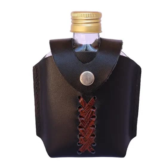 Kit Porta Bebida Uísque Couro Legítimo + Cantil Vidro