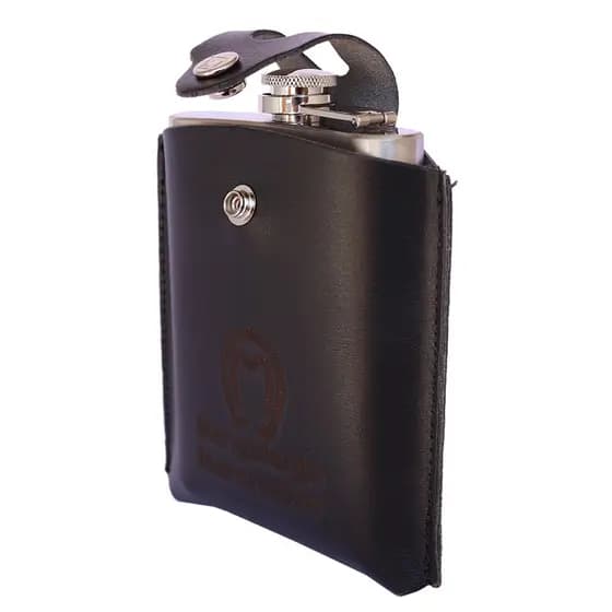 Porta Bebida Uisque Couro Legítimo Mangalarga + Cantil Inox 8 Oz