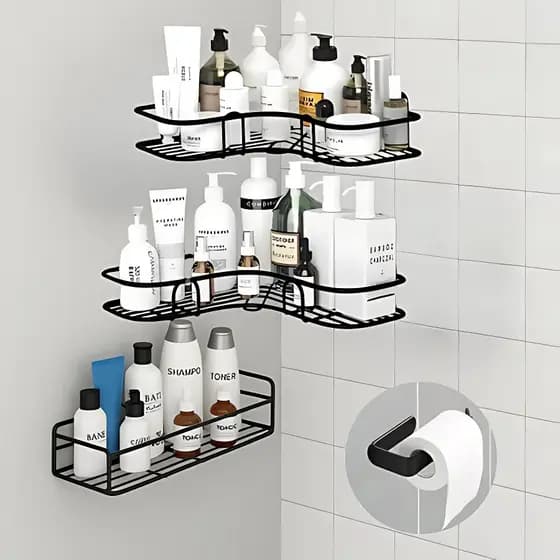 Suportes Suspensos de Banheiro Sem Furo Organizador Shampoo Condicionador Com Suporte de Papel1/2/4